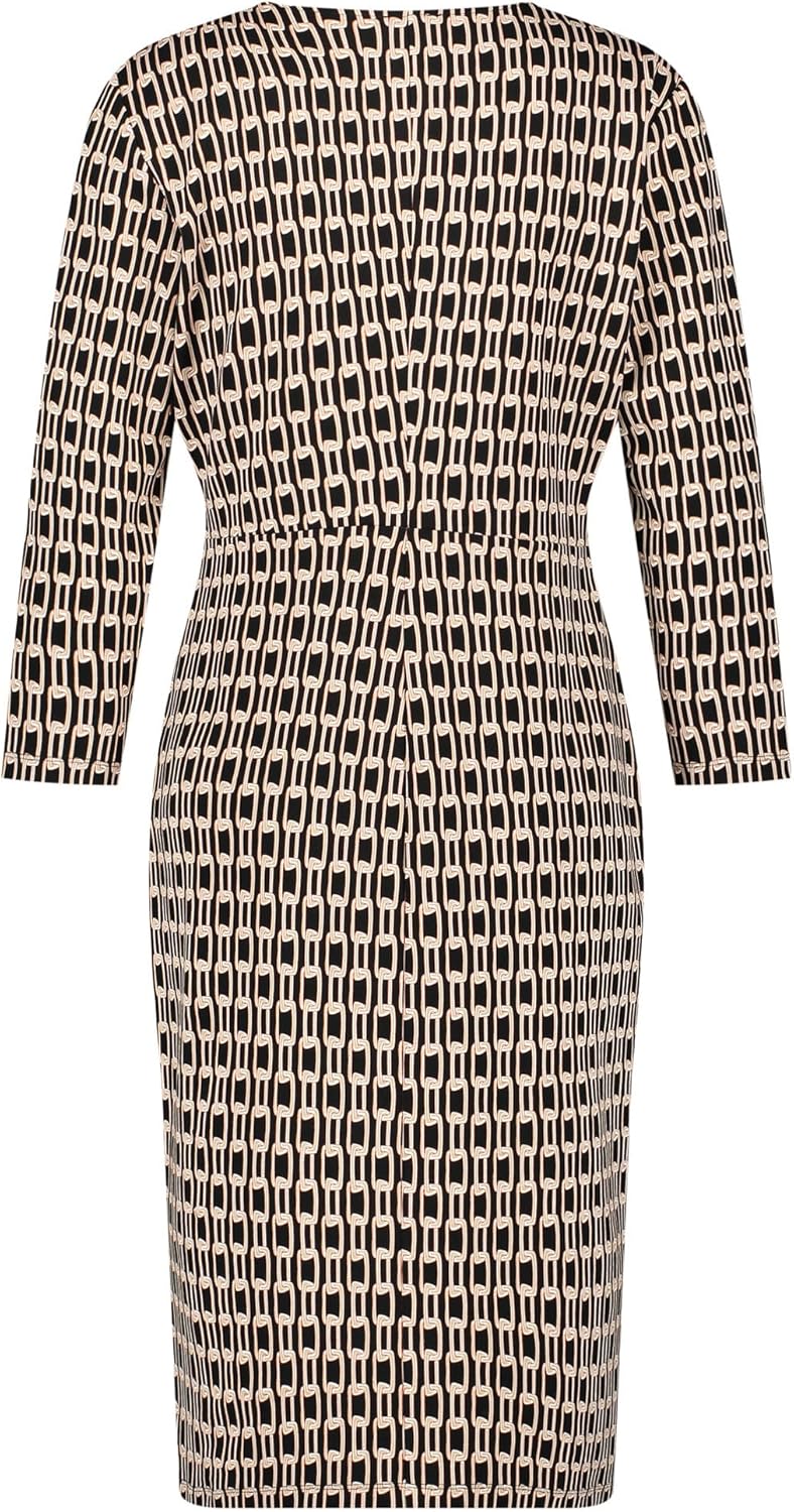 Gerry Weber Damen Kleid mit Wickeloptik und Kettendessin 3/4 Arm Gemustert kurz 46 Schwarz/Ecru/Weis