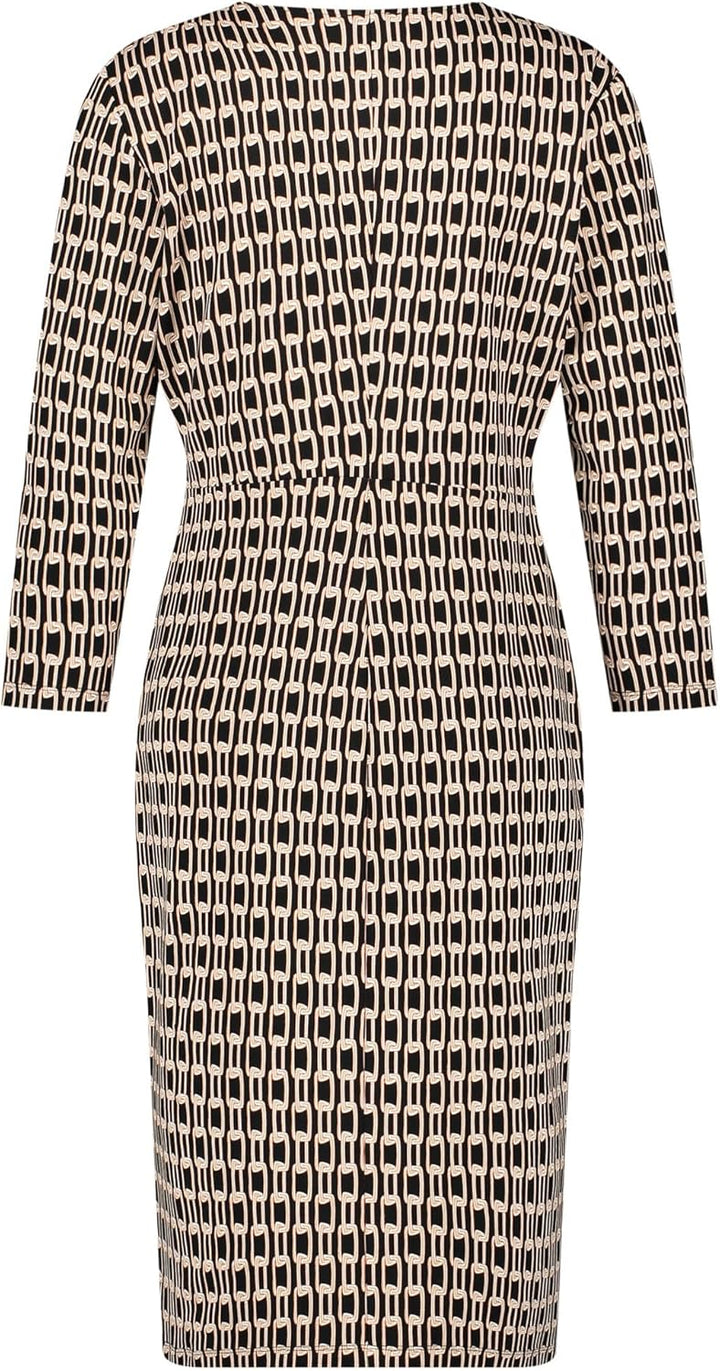 Gerry Weber Damen Kleid mit Wickeloptik und Kettendessin 3/4 Arm Gemustert kurz 46 Schwarz/Ecru/Weis