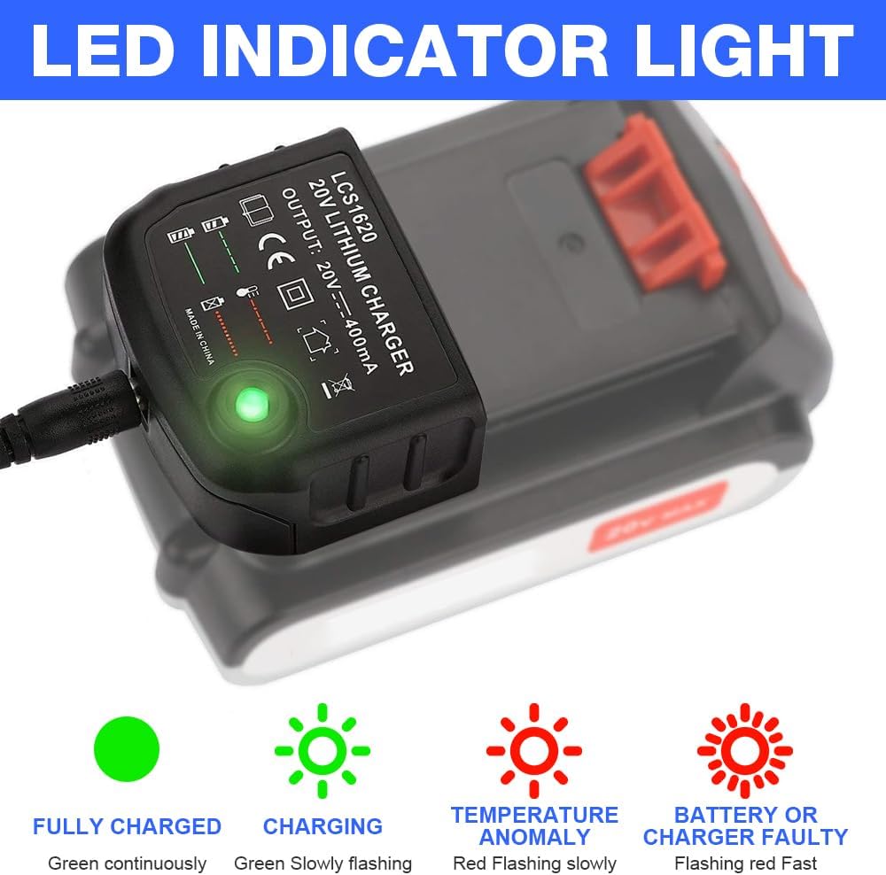 18V/20V Ladegerät Kompatibel mit Black & Decker, XPJBKC Lithium-Akku Ladegerät für Black und Decker