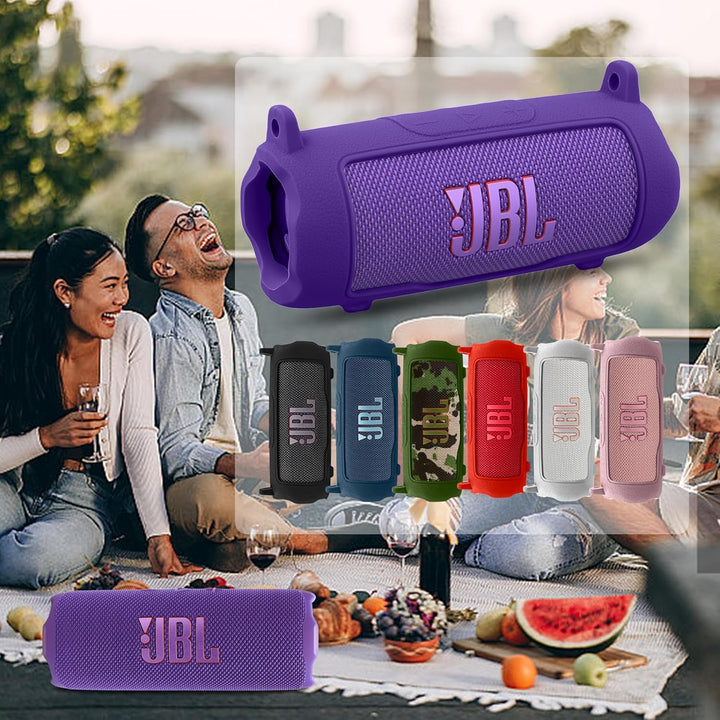 Khanka für JBL Flip 7 Silikon-Schutzhülle mit abnehmbarem Schultergurt, stossfeste weiche Hülle für