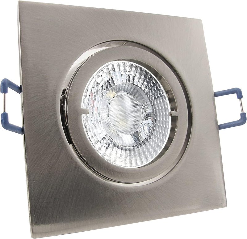 trendlights24 Carree LED Einbaustrahler 230V Edelstahl eckig 3-Stufen dimmbar extra flach 35mm, 5er