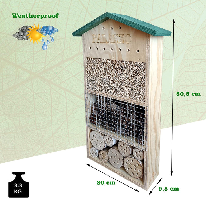 Insektenhotel Palazzo XL – Artenschutz für Wildbienen &amp; Marienkäfer | Wetterfestes, nachhaltiges Ins