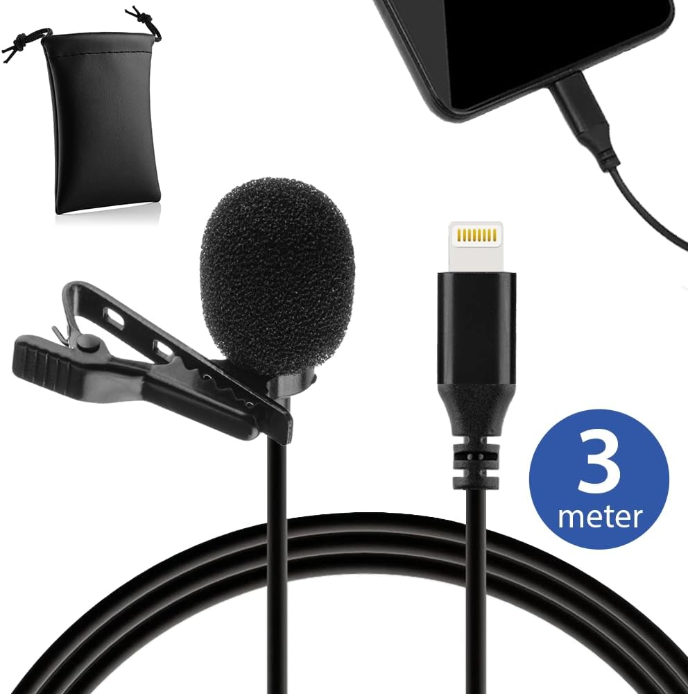 MOJOGEAR Lavalier Mikrofon mit Lightning-Anschluss – 3 Meter langes Kabel – Speziell Kompatibel mit