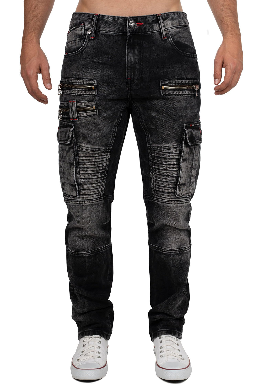 Cipo & Baxx Herren Jeans im Bikerstyle – Regular Fit oder Slim Fit | Stone Washed Denim mit Ziernäht