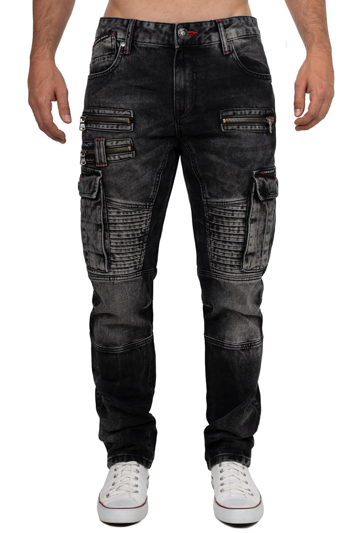 Cipo & Baxx Herren Jeans im Bikerstyle – Regular Fit oder Slim Fit | Stone Washed Denim mit Ziernäht