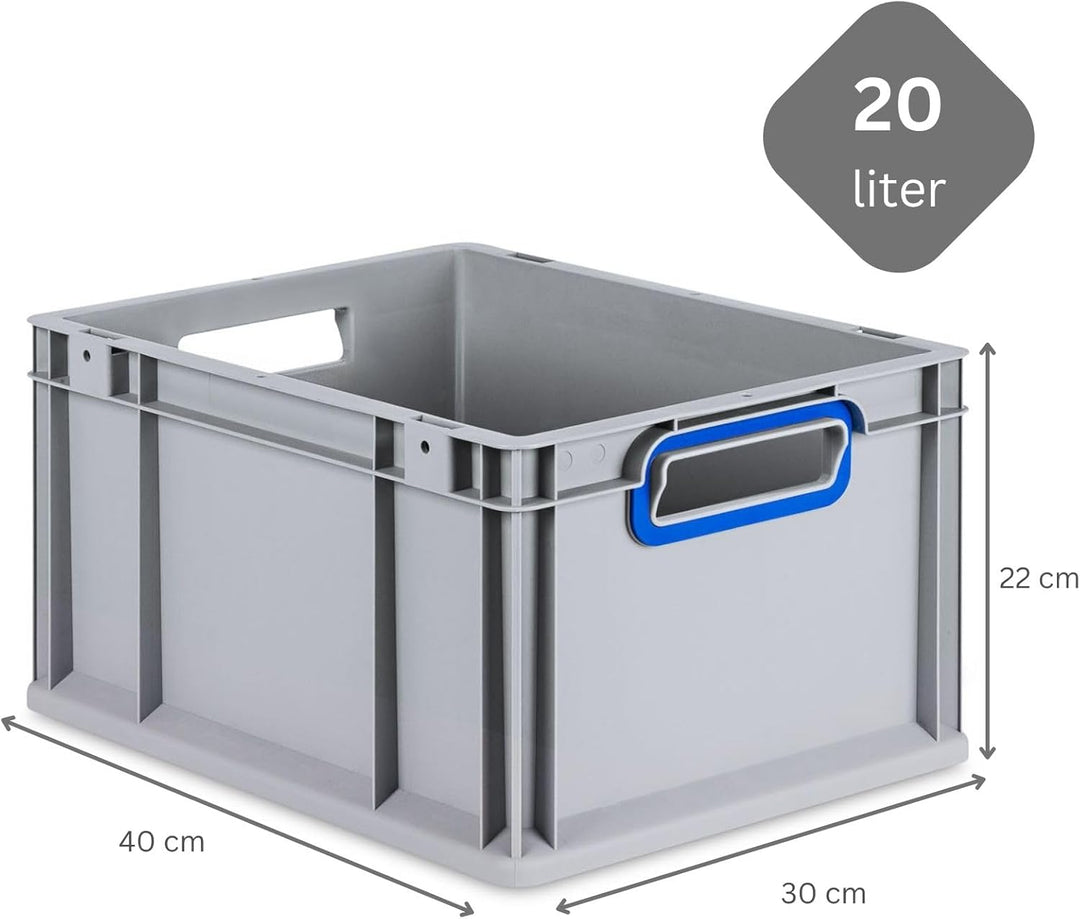 SuperSparSet 8x Eurobox NextGen Color | HxBxT 22x30x40cm | 20 Liter | Griffe blau offen | Glatter Bo