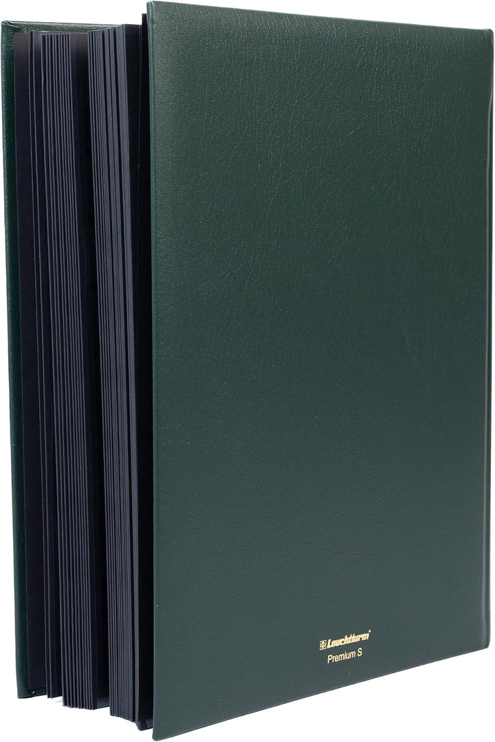 Leuchtturm Briefmarken-Sammel-Album, Einsteckbuch Premium, DIN A4, 64 Schwarze Seiten, wattierter Le