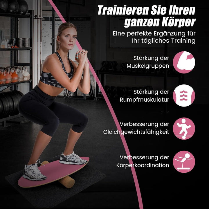 COSTWAY Balance Board aus Holz, Balancebrett, Balance Trainer Trickboard für zuhause, inkl. Korkroll
