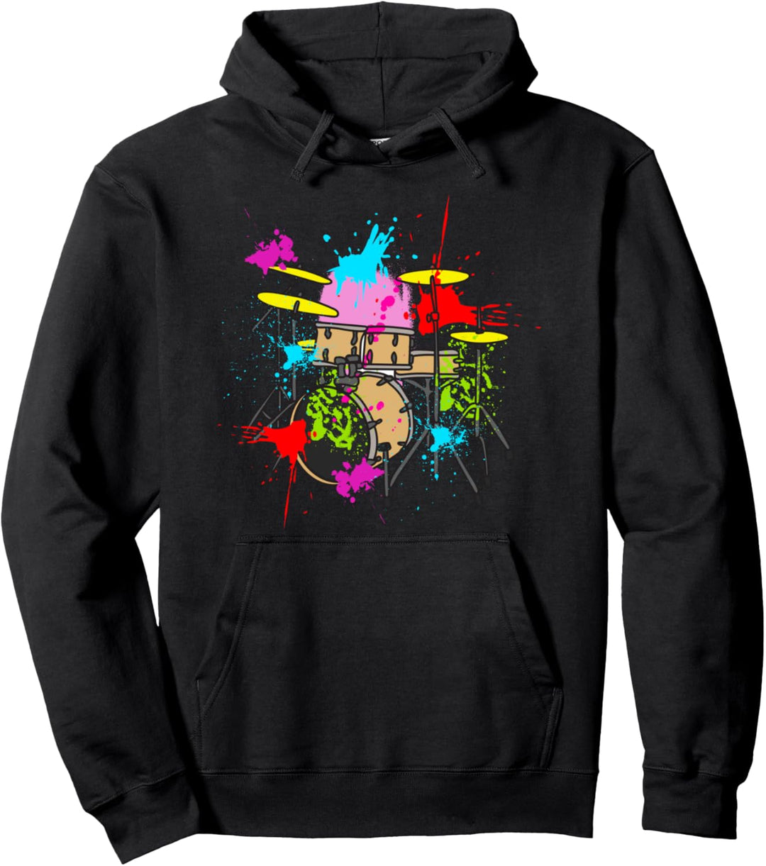 Farbenfrohes Schlagzeug mit Farbklecksen Pullover Hoodie