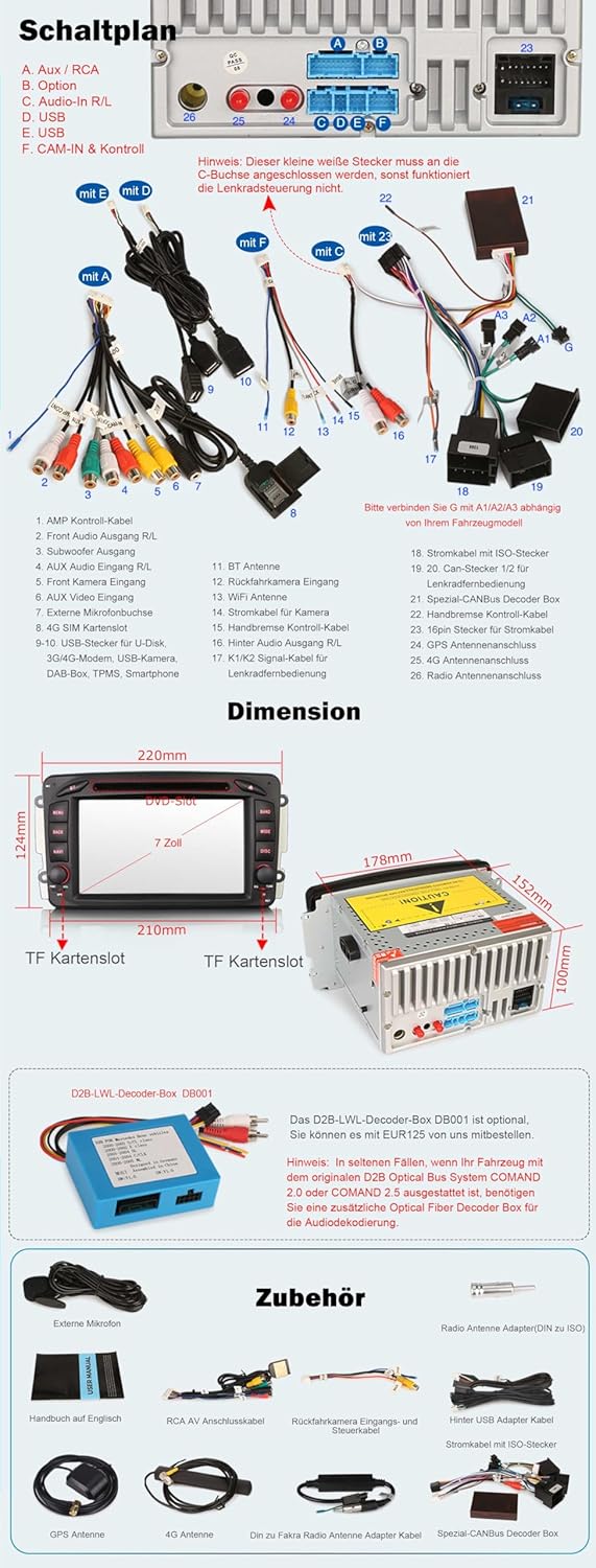 Erisin 7 Zoll 8-Kern 4GB+64GB Android 14 Autoradio Bluetooth GPS Navi für Mercedes W209 W203 A/C/G/C