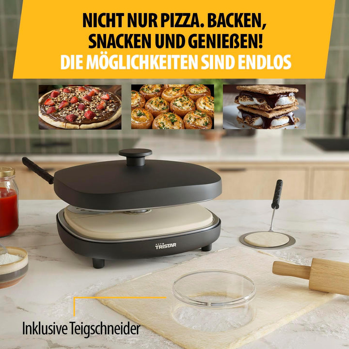 Tristar Pizza Family 4 Pizza Maker, 25x25 cm, 900 W, Für 4 Personen, PFAS-freie Keramikbeschichtung,