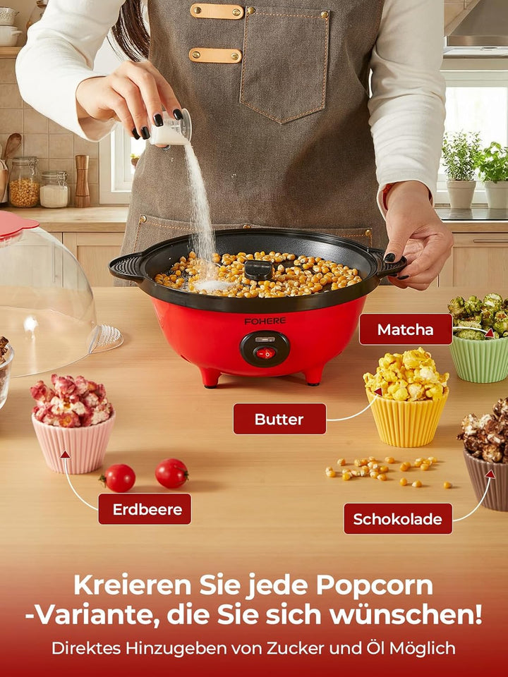 FOHERE 4,5L Popcornmaschine, 700W Popcorn Maschine mit 2 Messbecher für Zucker und Öl, Antihaftbesch