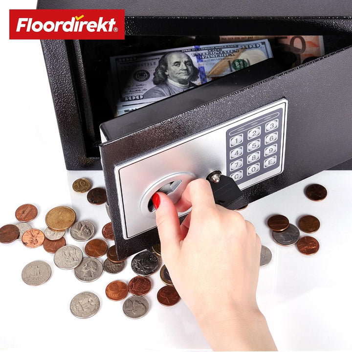 Floordirekt Safe Tresor für Zuhause, 43L 35H x 50B x 31T cm, Möbeltresor mit Schlüssel und Zahlensch