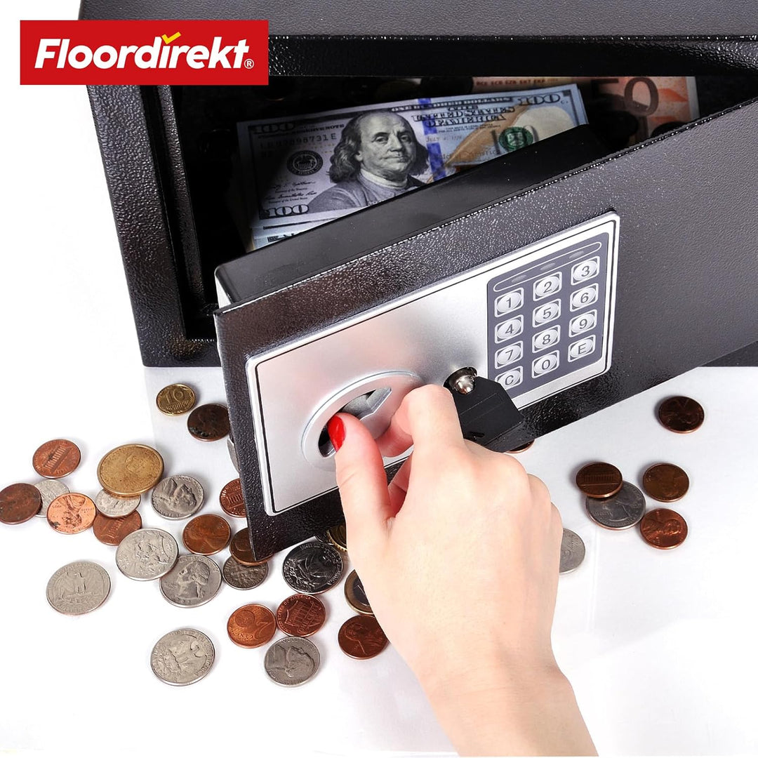 Floordirekt Safe Tresor für Zuhause, 26L 30H x 38B x 30T cm, Möbeltresor mit Schlüssel und Zahlensch