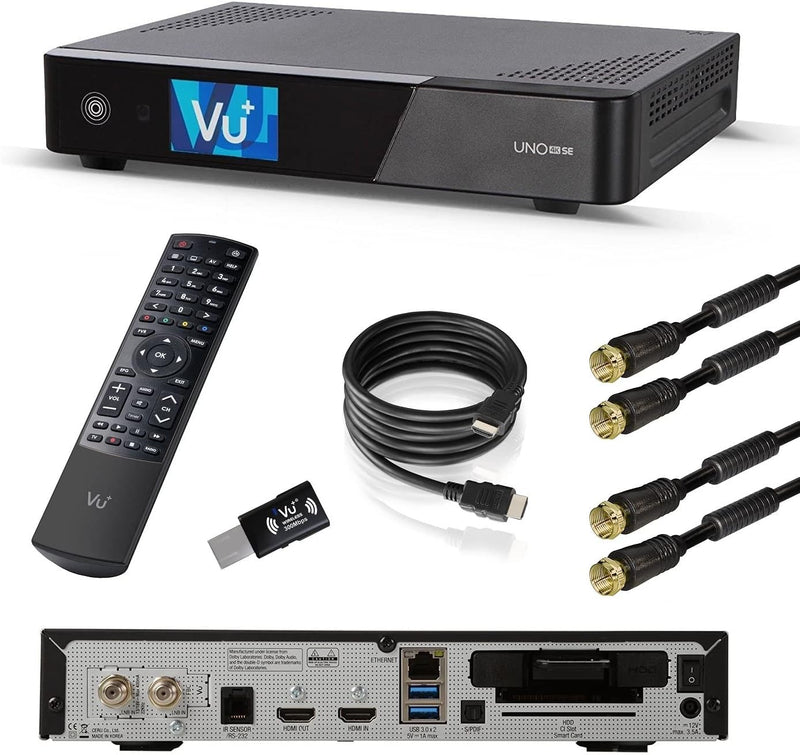 VU+ UNO 4K SE 1x DVB-S2 FBC Twin Tuner Linux Receiver (UHD, 2160p) schwarz, inkl. HDMI-Kabel + 2X Sa