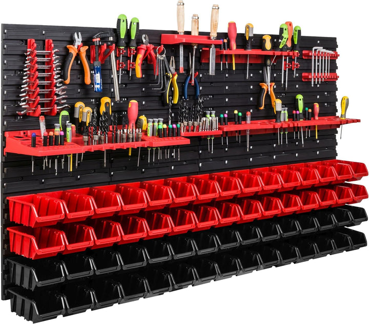Lagersystem Werkstattregal | 156 x 78 cm | 60 stck. Box | Wandregal mit Werkzeughalterungen und Stap