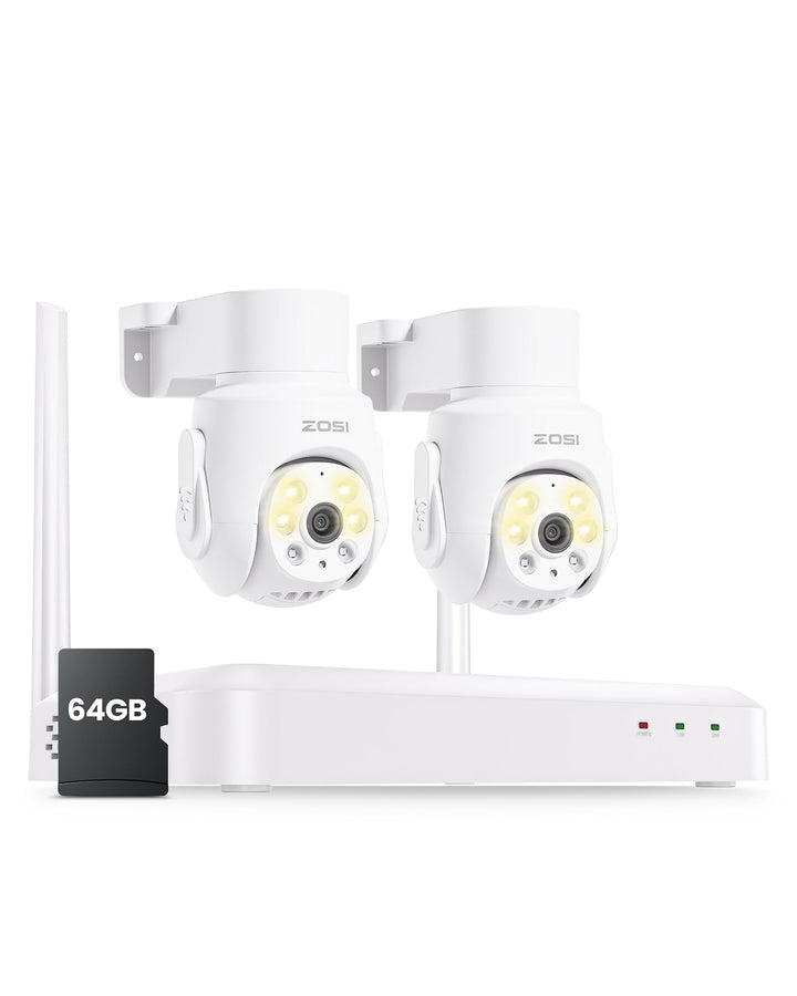 ZOSI 3K 5MP Wi-Fi 6 Überwachungskamera Set mit 2X 360° PTZ WLAN Kamera Aussen, 64GB Karte, Personenv