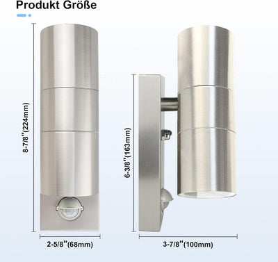 Allesgute LED Aussenleuchte mit Bewegungsmelder IP44 Modern UP Down Wandleuchte Aussen Gebürstet Ede