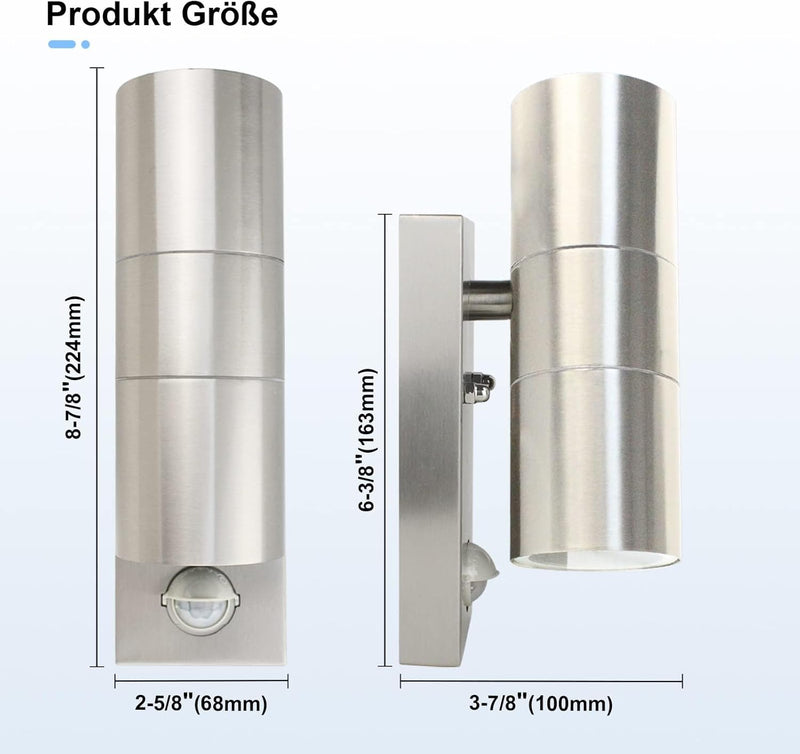 Allesgute LED Aussenleuchte mit Bewegungsmelder IP44 Modern UP Down Wandleuchte Aussen Gebürstet Ede