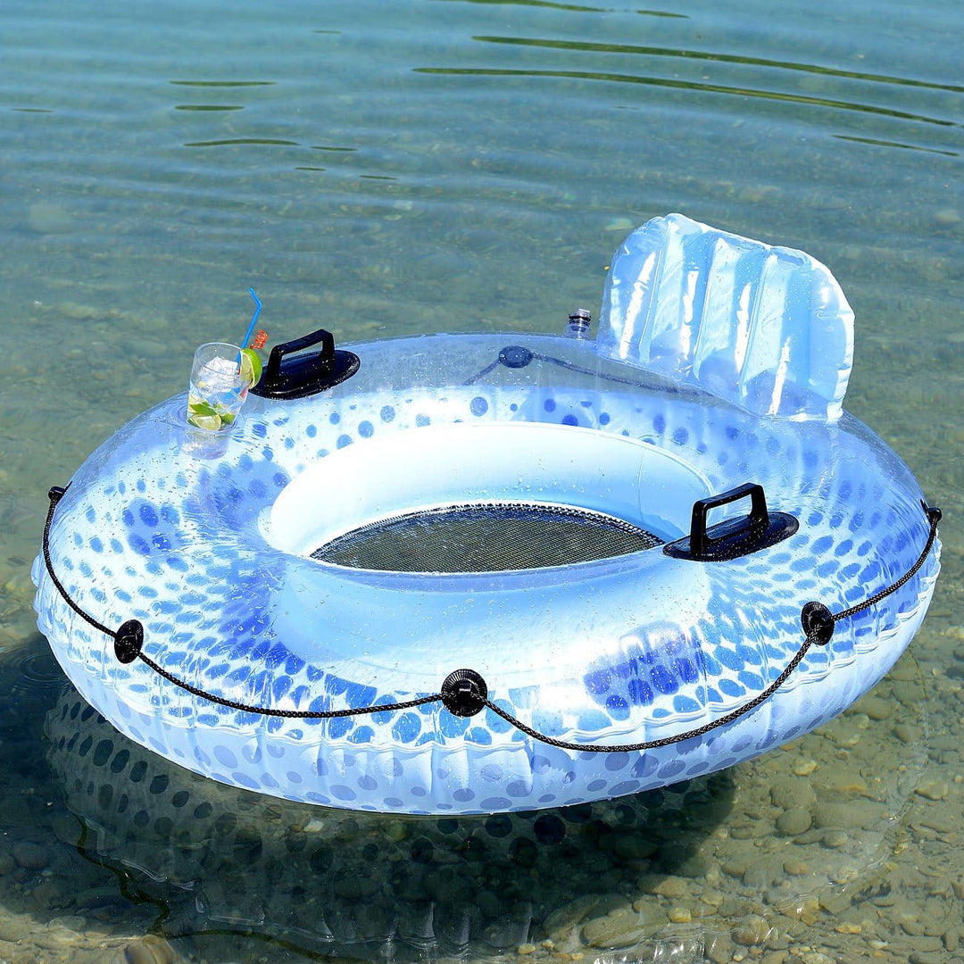 infactory Schwimmsessel: Aufblasbarer Schwimmring mit Rückenlehne und Getränkehalter (Schwimmreifen,