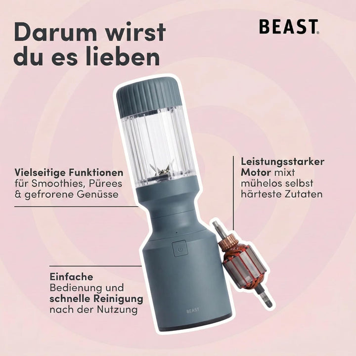 BEAST Standmixer 850W - Kompakter Smoothie Maker und Hochleistungsmixer mit 3 Tritan Mixbechers 785,