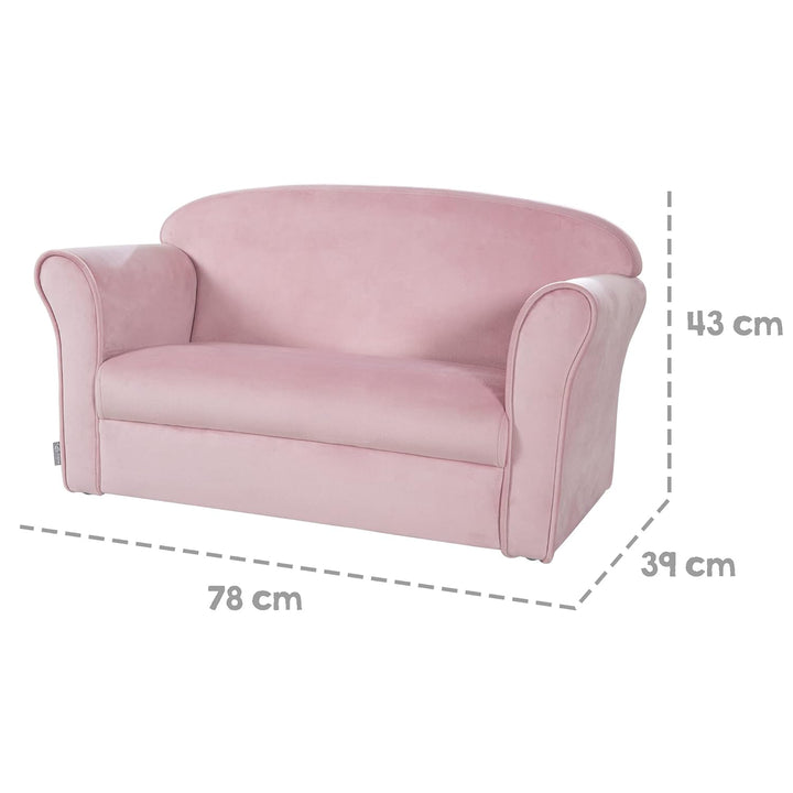 roba Kindersofa Lil Sofa mit Armlehnen für Mädchen und Jungen - Bequeme Kindercouch - Samtstoff rosa