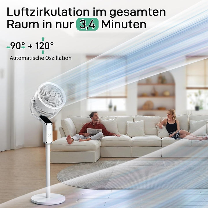 LEADZM Standventilator mit Luftzirkulation, Bodenventilator 80° Horizontale Oszillation, Fernbedienu