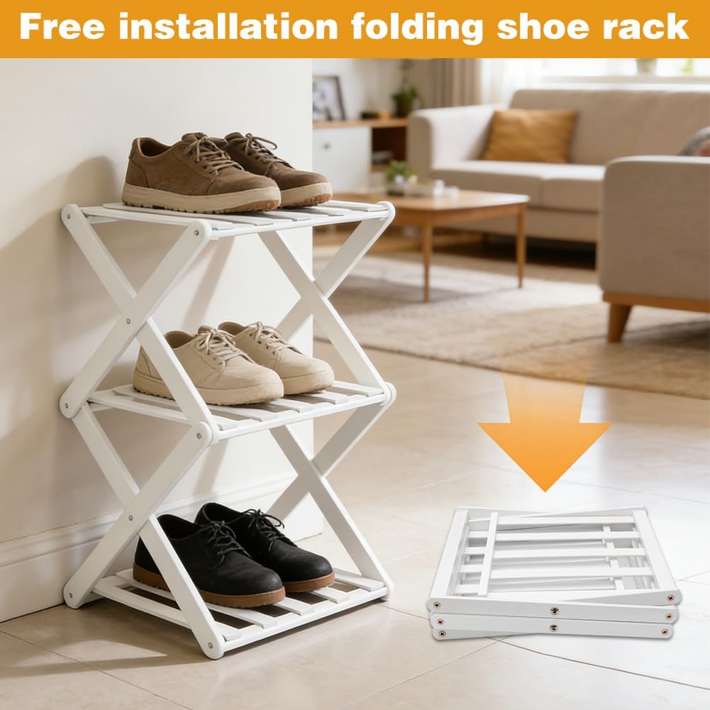 3 Ebenen Schmal Schuhregal, Faltbares Schuhregal, Mehrschichtiges Hoch Schuhregale Platzsparend, Kle