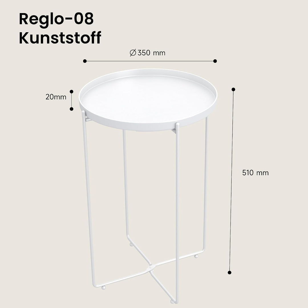 Mai &amp; Mai Beistelltisch rund Ø37×H51 cm, Couchtisch klein Weiss | Balkontisch mit abnehmbarem Tablet