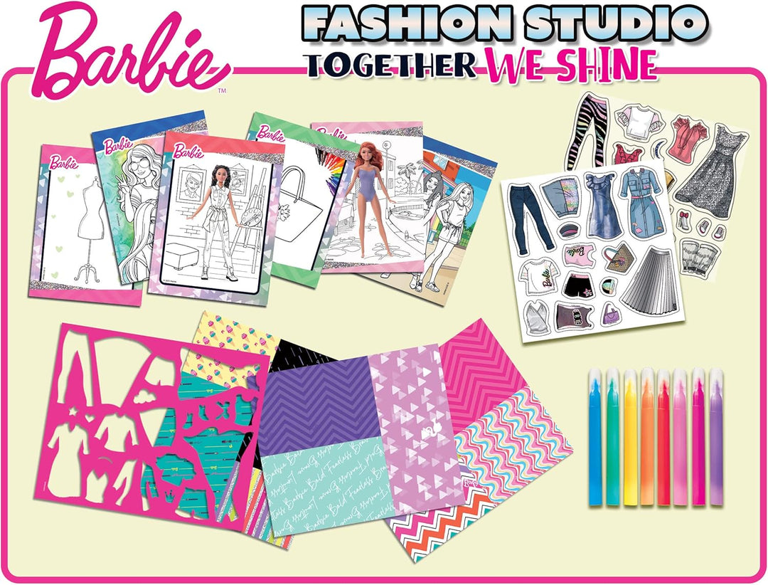Lisciani - BARBIE - Skizzenbuch Set Wir Glänzen - Modestudio - Models zum Anziehen - Kreatives Spiel