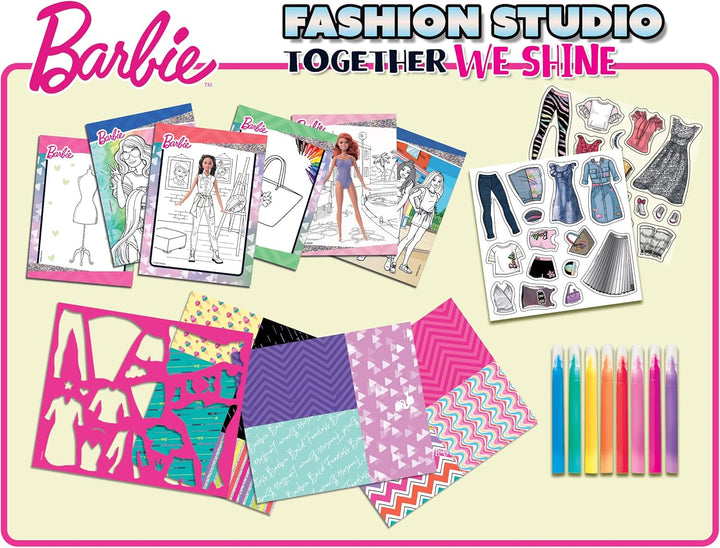 Lisciani - BARBIE - Skizzenbuch Set Wir Glänzen - Modestudio - Models zum Anziehen - Kreatives Spiel