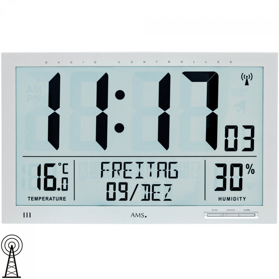 AMS 5888 Wanduhr, Kunststoff, Silber, 23x37 cm