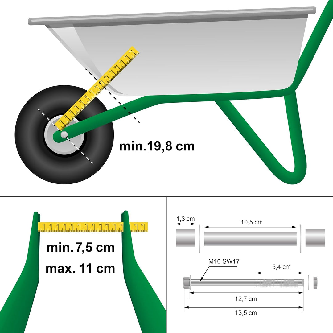 ECD Germany 2er Set Schubkarrenrad luftbereift mit Achse, 4.80/4.00-8, Ø 390 mm, 95 mm Breite, 200 k