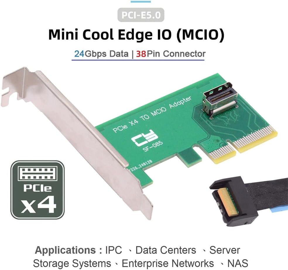 NFHK PCI-Express 5.0 4.0 4X auf MCIO Mini Cool Edge IO Female Host Adapter für PCIe Nvme U.2 SSD MCI