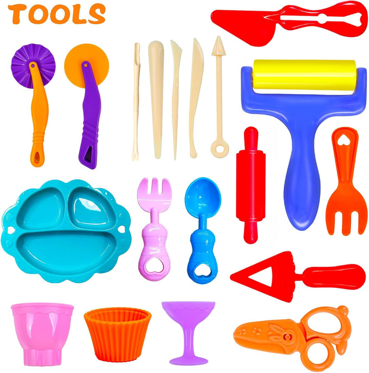 Knetwerkzeug, 48 Stück Knete Zubehör Kitchen Creations Burger Pasta Küchenspielset, Kinder Plastilin