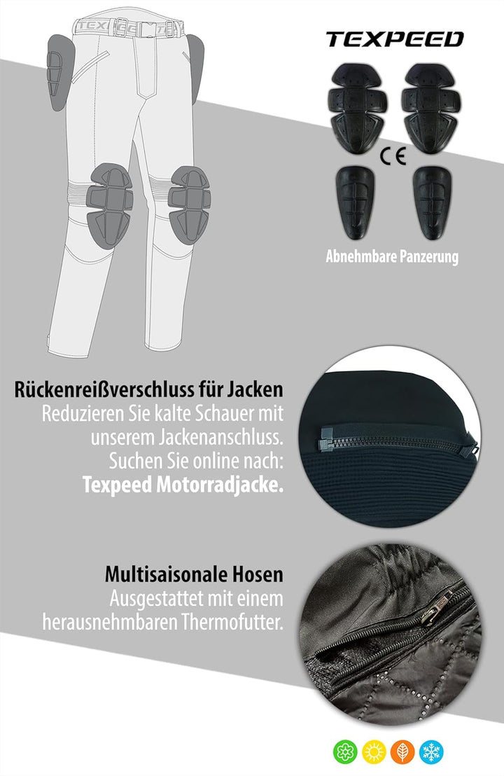 TEXPEED Motorradhose Mit Protektoren Herren - Textil Wasserdicht Motorroller Motorrad Bikerin Mit CE