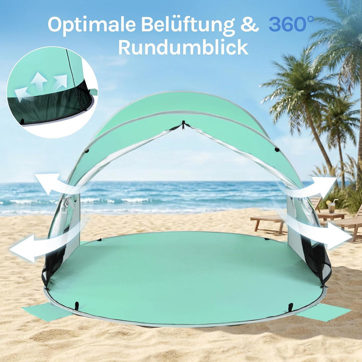 Wolfwise Pop Up Strandmuschel für 2 Personen, Sofort Aufbau, UV-Schutz 50+, Wasserabweisend, Belüfte