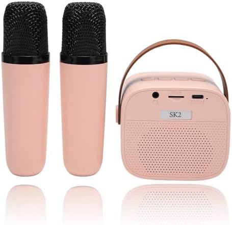 Karaoke Maschinen Set, Tragbarer Stereo Bluetooth Lautsprecher mit 2 Kabellosen Mikrofonen für Kinde