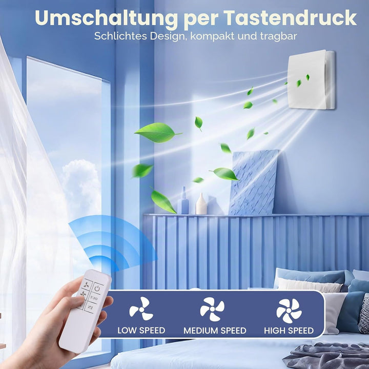 Badlüfter 100mm mit Fernbedienung, Bidirektional, 3 Geschwindigkeiten, 30db Leiser Betrieb, Wandvent