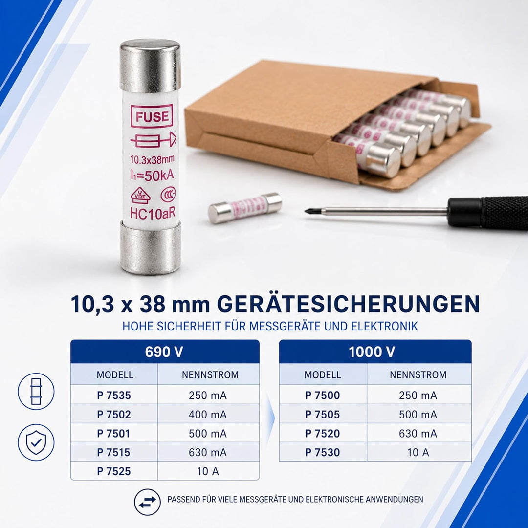 PeakTech Set Keramik Feinsicherung 250 mA / 1000 V, 10,3 x 38 mm, Audio und HiFi, 10 Stück, P 7500