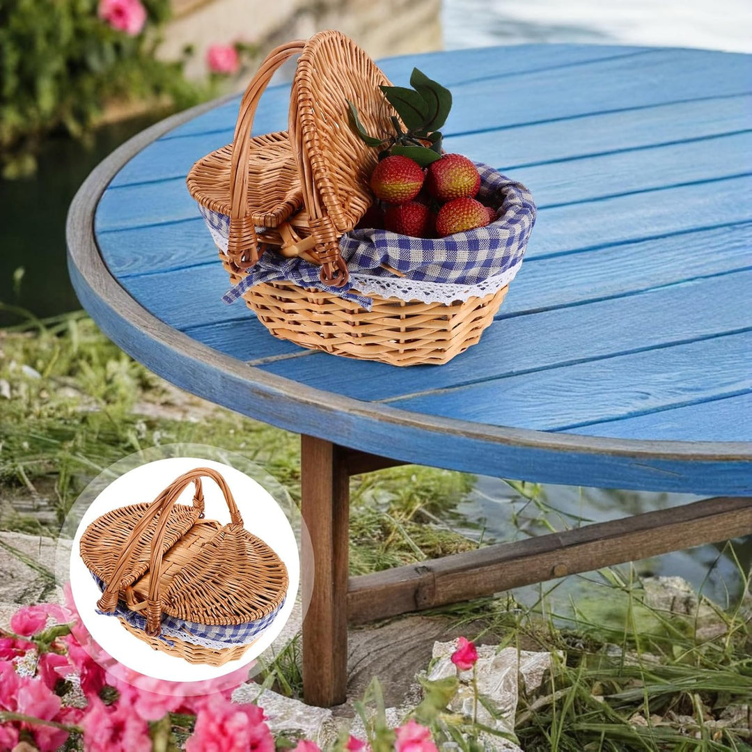 UKCOCO Picknickkorb aus Weide mit Deckel: Geflochtener Picknickkorb mit Griff Und Herausnehmbarem Le