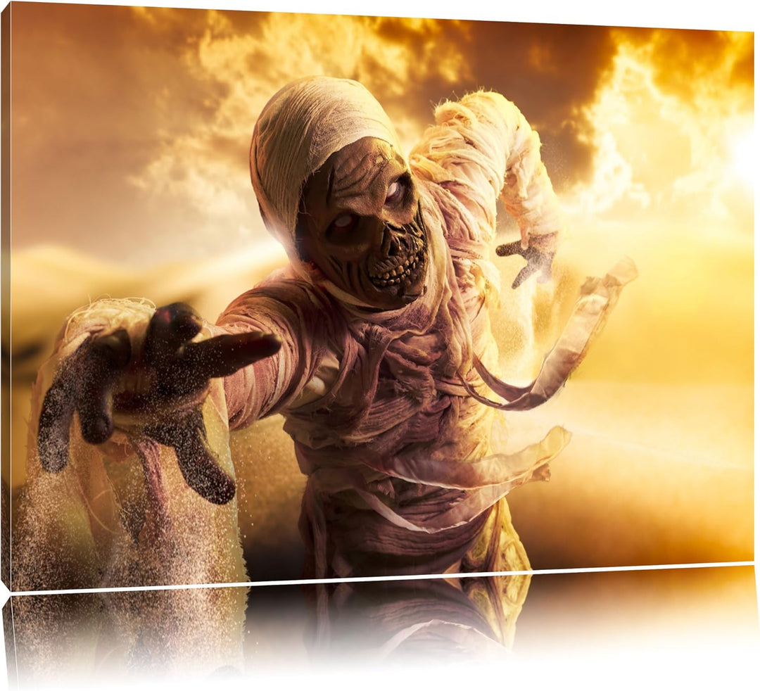 Pixxprint Mumie greift an Format: 100x70 auf Leinwand, XXL riesige Bilder fertig gerahmt mit Keilrah