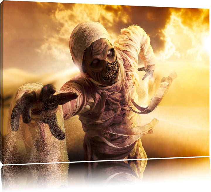 Pixxprint Mumie greift an Format: 100x70 auf Leinwand, XXL riesige Bilder fertig gerahmt mit Keilrah