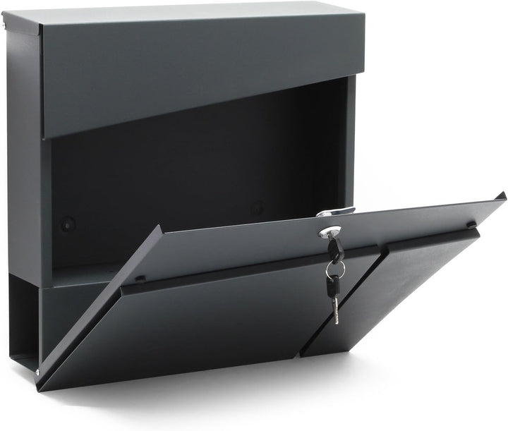 Wiltec Designer Briefkasten V23 anthrazit 370 x 105 x 370 mm, Wandbriefkasten mit Schloss und Zeitun