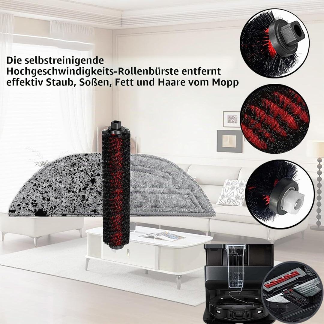 Zubehör für Roborock S8 MaxV Ultra / S8 Max Ultra, 4 Hauptbürste, 4 Wischtücher, 4 Filter, 6 Staubbe