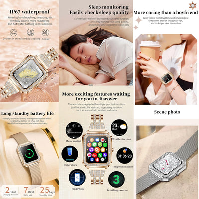 MYSHUN Smartwatch Damen mit Telefonfunktion, 1,59” Fitnessuhr Diamond Uhren Fitness Tracker 123 Spor