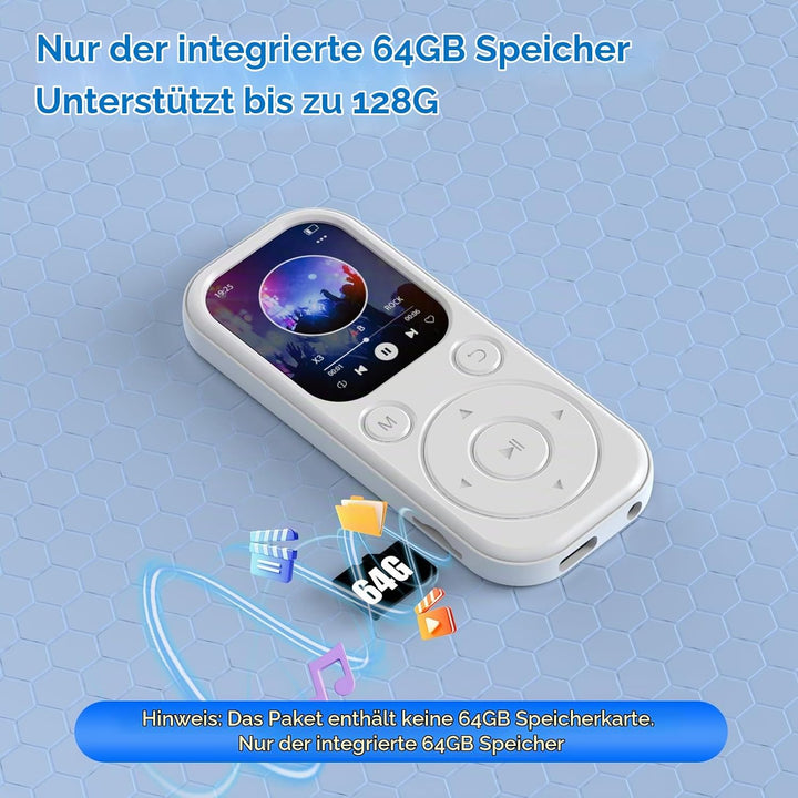 Olycism 64 GB MP3 Player mit Bluetooth 5.3 tragbarer Musik-Player mit HiFi-Klangqualität und FM-Radi