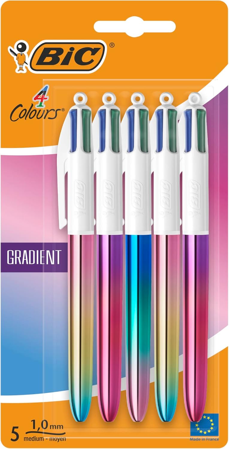 BIC 4 Farben Kugelschreiber Set 4 Colours Gradient, 5er Pack in Metallic-Farbverlauf, nachfüllbar, I