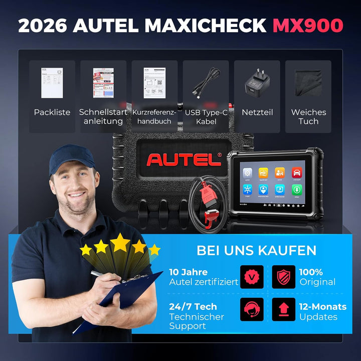 Autel MaxiCheck MX900 Diagnosegerät Auto, 2026 Bidirektionales wie MaxiCOM MK900 MK900BT OBD2 Diagno
