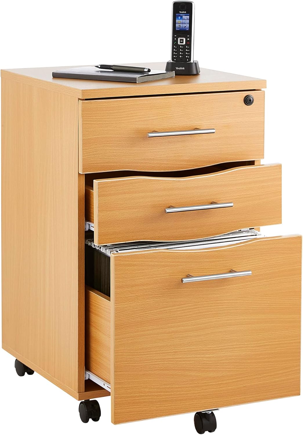 MMT Furniture Designs Ltd MT Products Mobilschrank mit 3 Schubladen, abschliessbar, Buche, für Schre